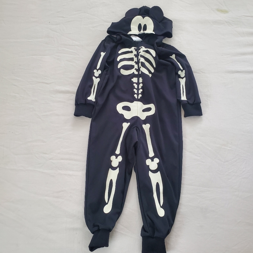 Disney Mickey Mouse Skeleton Hooded Skeleton Bodysuit Pajamas 4t - Picture 2 of 7